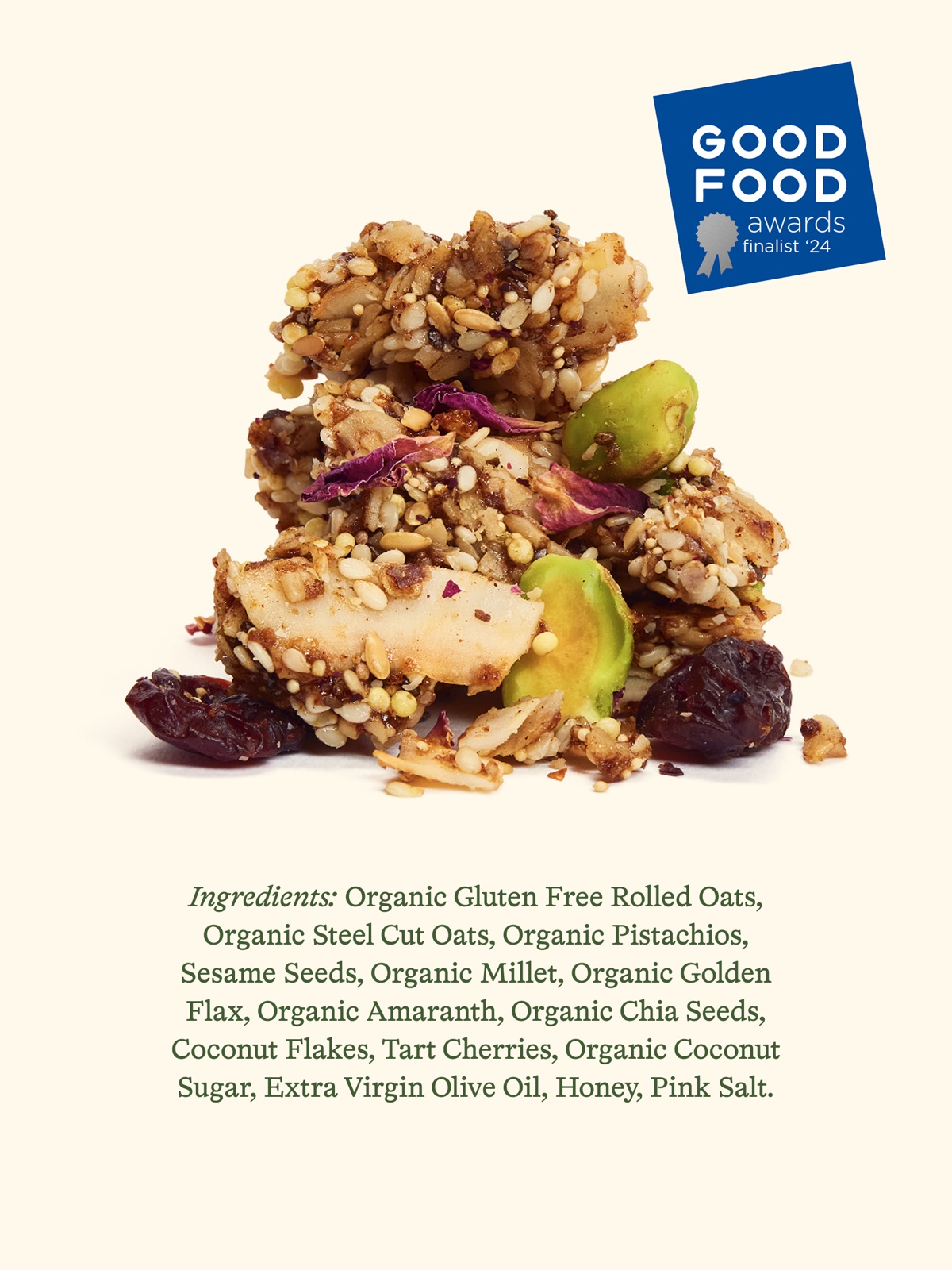 Pistachio cherry rose granola